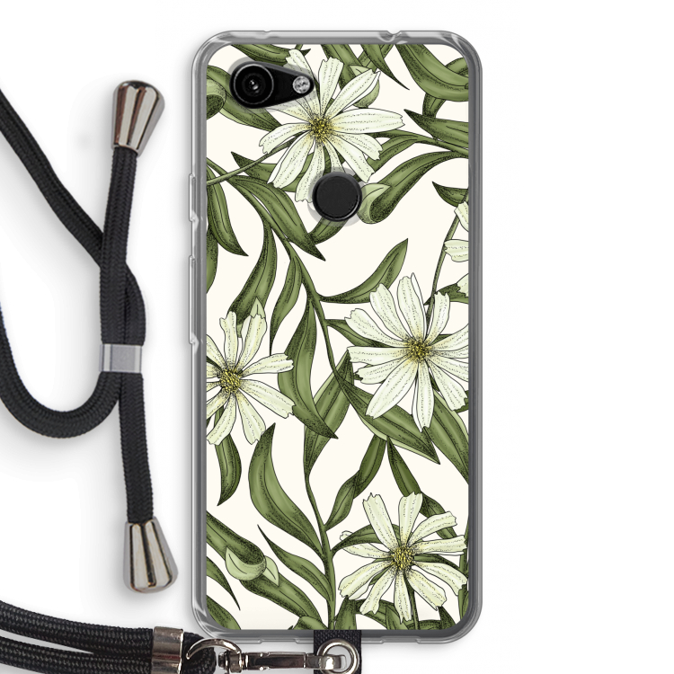Wit bloemenpatroon: Pixel 3a Transparant Hoesje met koord