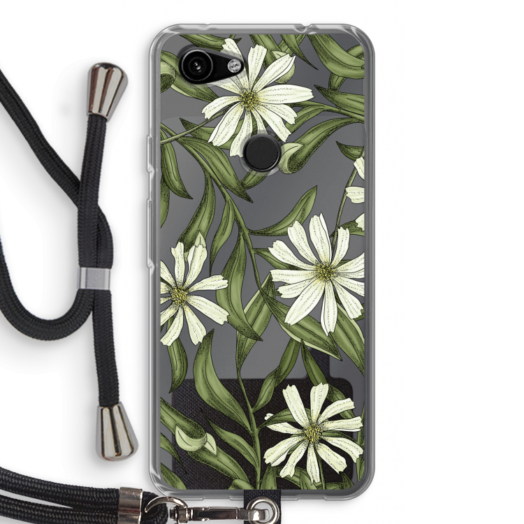 Wit bloemenpatroon: Pixel 3a Transparant Hoesje met koord