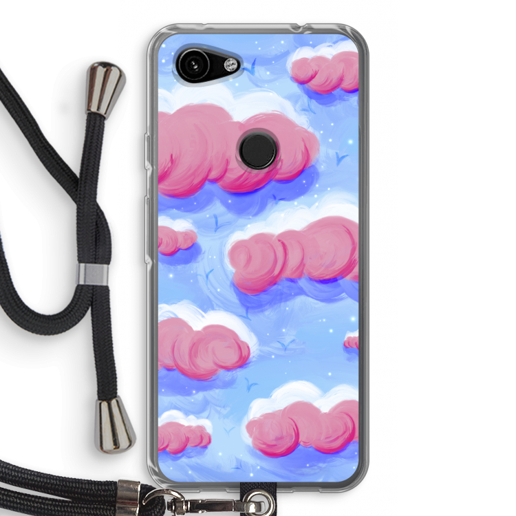 Roze wolken met vogels: Pixel 3a Transparant Hoesje met koord