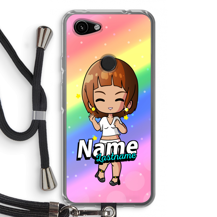 Chibi Maker vrouw: Pixel 3a Transparant Hoesje met koord