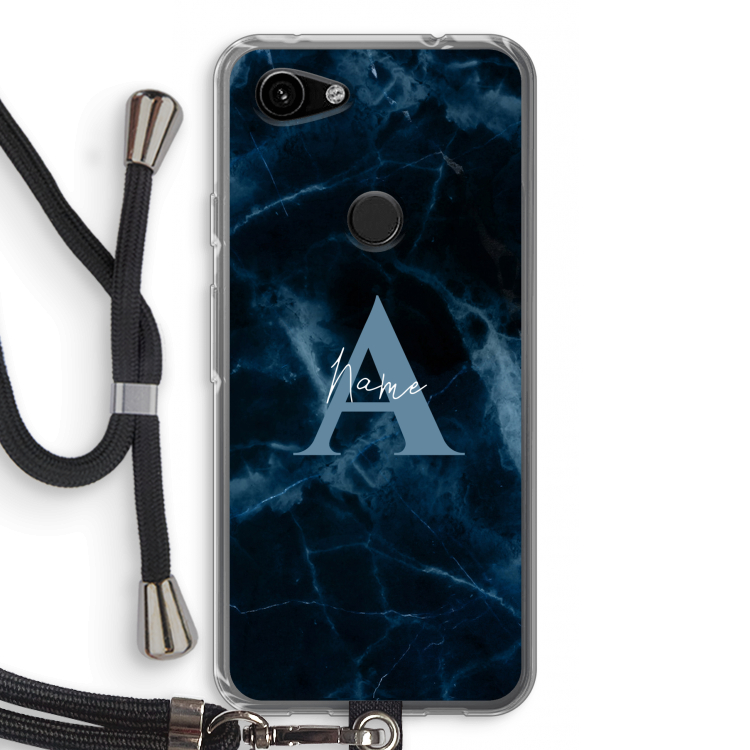 Midnight Marble: Pixel 3a Transparant Hoesje met koord