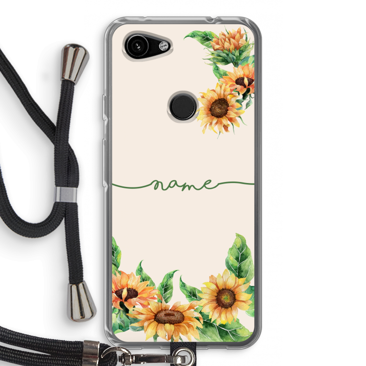 Zonnebloemen: Pixel 3a Transparant Hoesje met koord