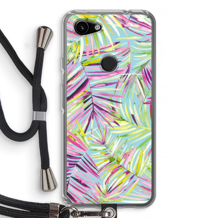 Tropical Palms Blue: Pixel 3a Transparant Hoesje met koord