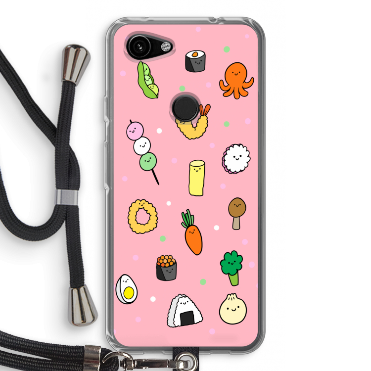 Happy bento friends: Pixel 3a Transparant Hoesje met koord