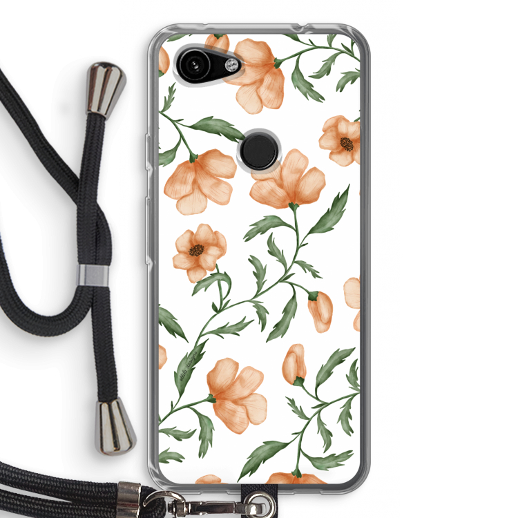Peachy flowers: Pixel 3a Transparant Hoesje met koord
