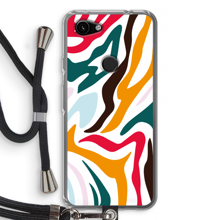 Colored Zebra: Pixel 3a Transparant Hoesje met koord