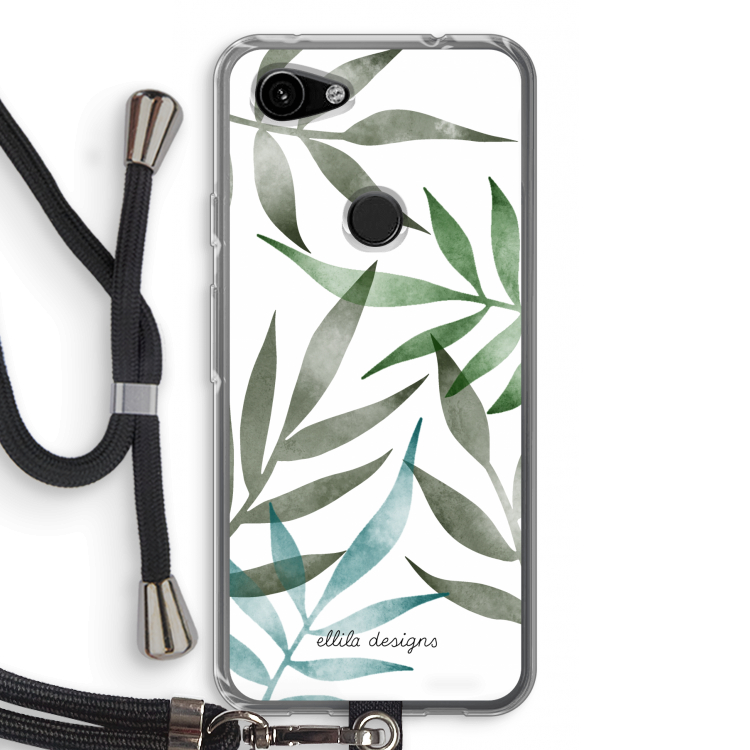Tropical watercolor leaves: Pixel 3a Transparant Hoesje met koord