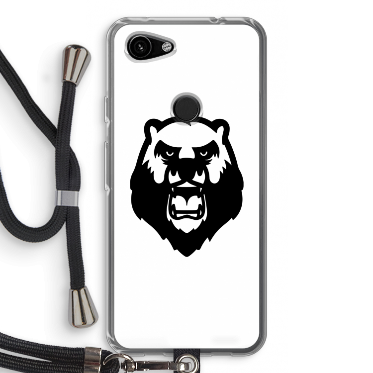 Angry Bear (white): Pixel 3a Transparant Hoesje met koord