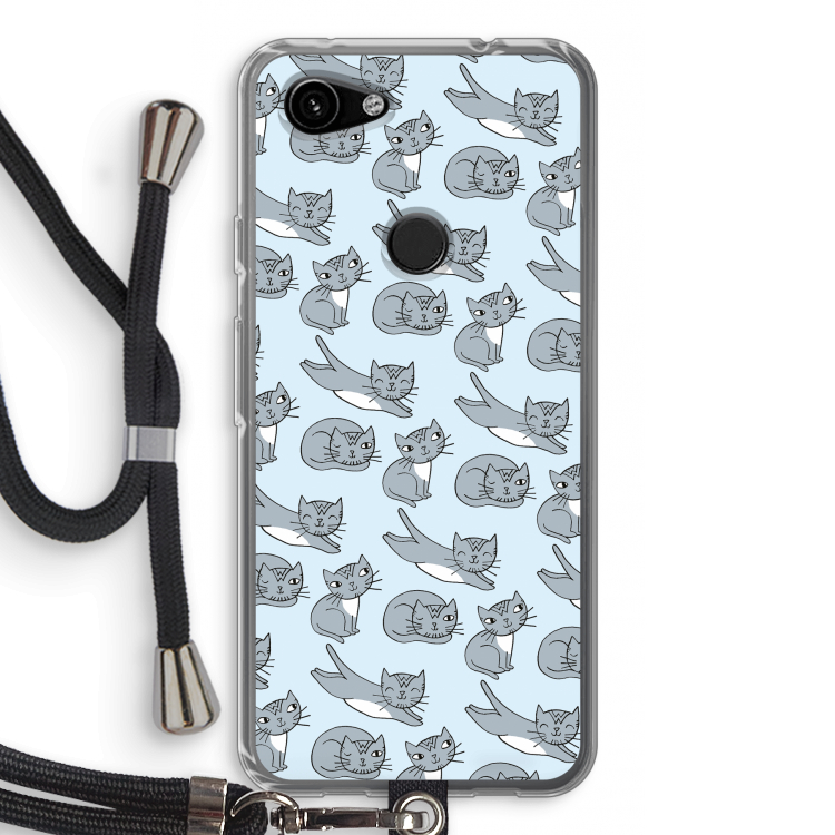 Poezen: Pixel 3a Transparant Hoesje met koord