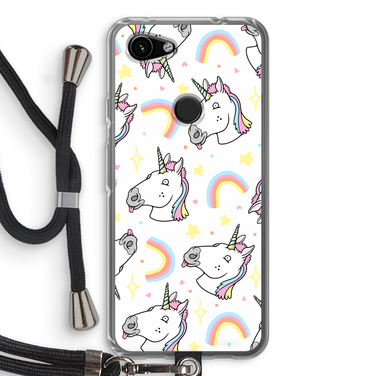 Rainbow Unicorn: Pixel 3a Transparant Hoesje met koord