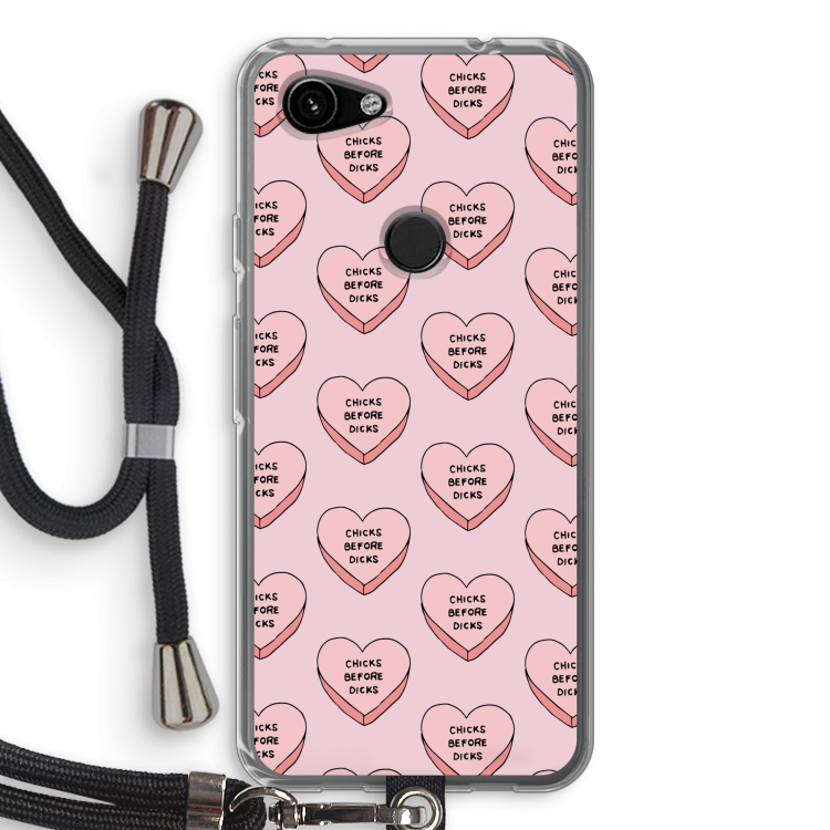 Chicks before dicks: Pixel 3a Transparant Hoesje met koord