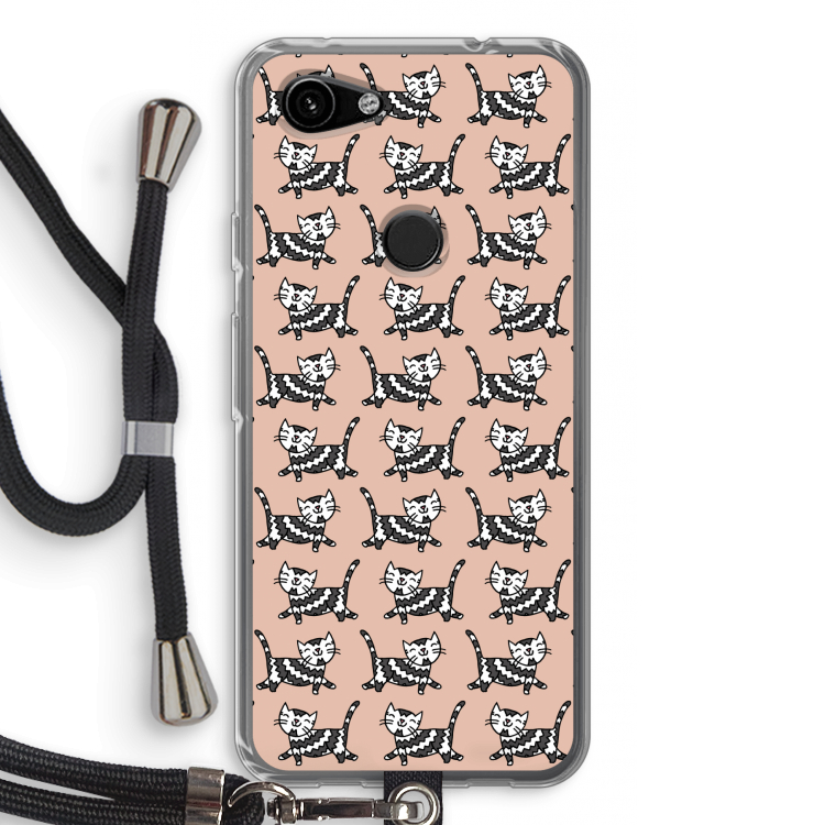 Zwarte poes: Pixel 3a Transparant Hoesje met koord