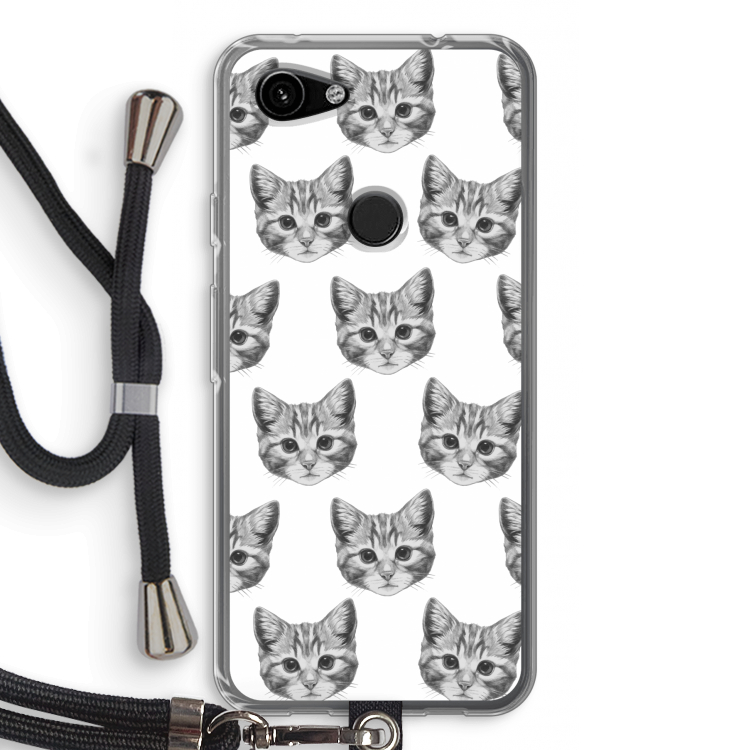 Kitten: Pixel 3a Transparant Hoesje met koord
