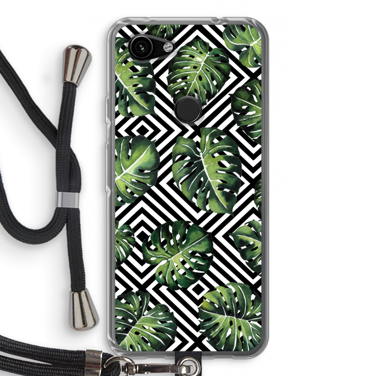 Geometrische jungle: Pixel 3a Transparant Hoesje met koord