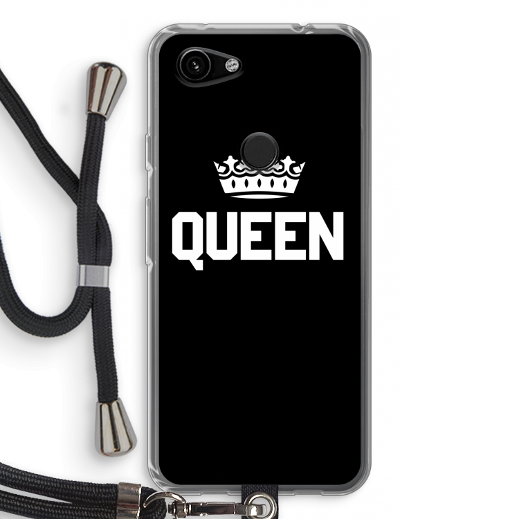 Queen zwart: Pixel 3a Transparant Hoesje met koord