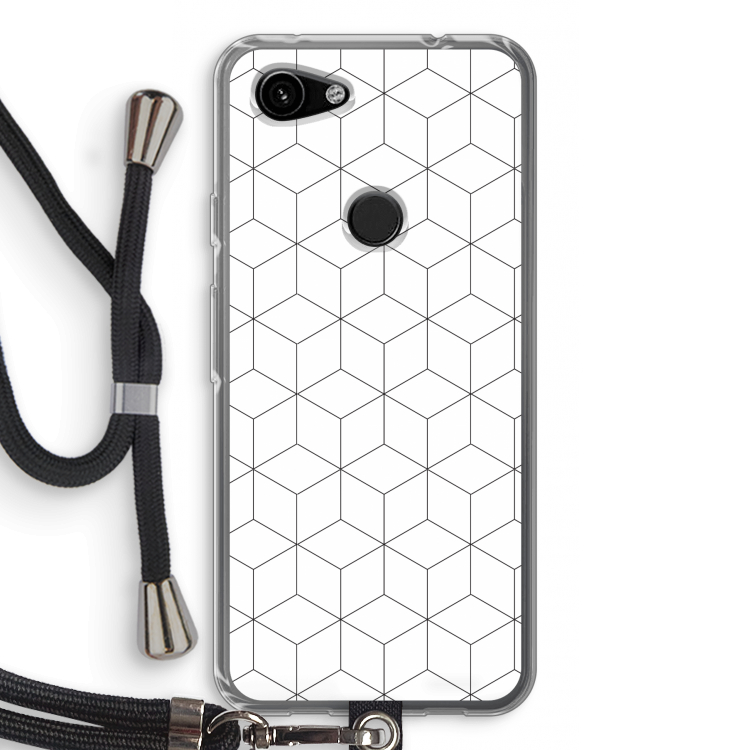 Zwart-witte kubussen: Pixel 3a Transparant Hoesje met koord