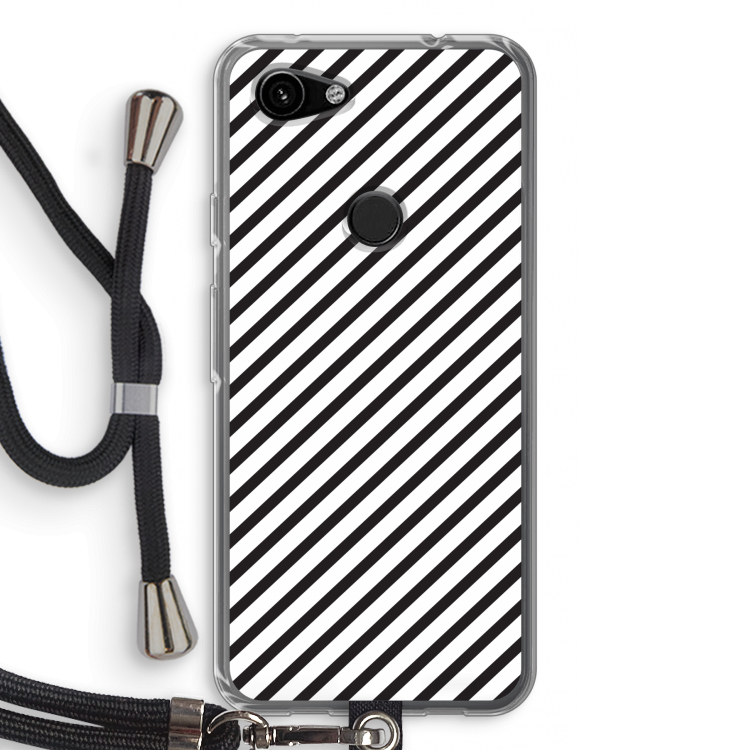 Strepen zwart-wit: Pixel 3a Transparant Hoesje met koord