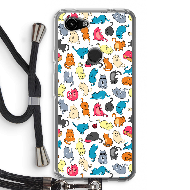 Kleurrijke katten: Pixel 3a Transparant Hoesje met koord
