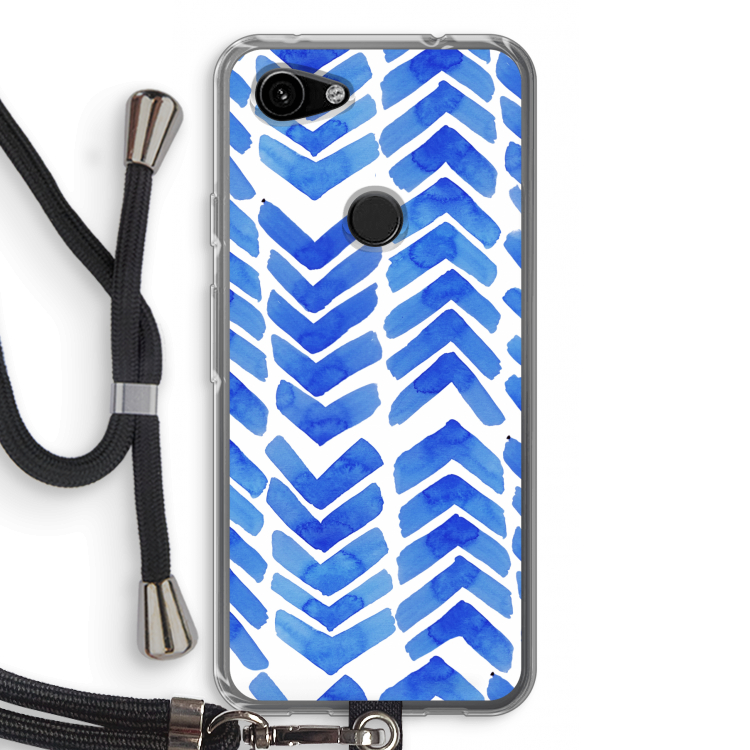 Blauwe pijlen: Pixel 3a Transparant Hoesje met koord