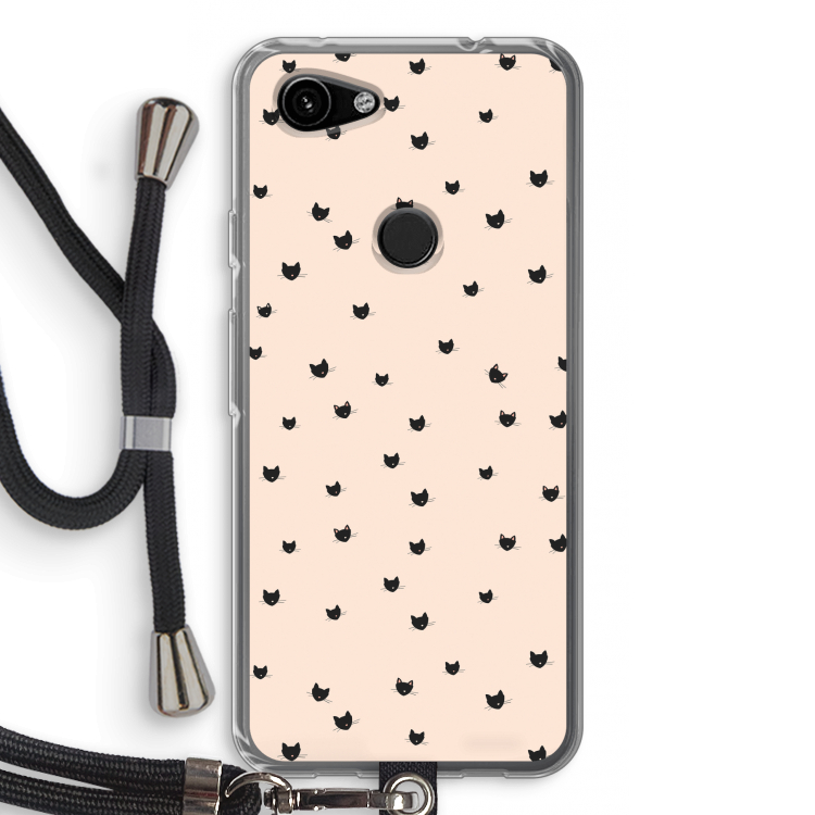 Kleine kattenkopjes: Pixel 3a Transparant Hoesje met koord