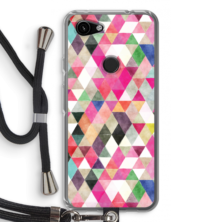 Gekleurde driehoekjes: Pixel 3a Transparant Hoesje met koord