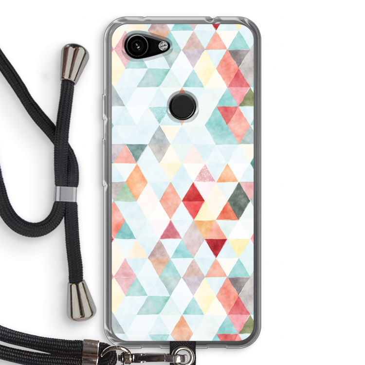 Gekleurde driehoekjes pastel: Pixel 3a Transparant Hoesje met koord