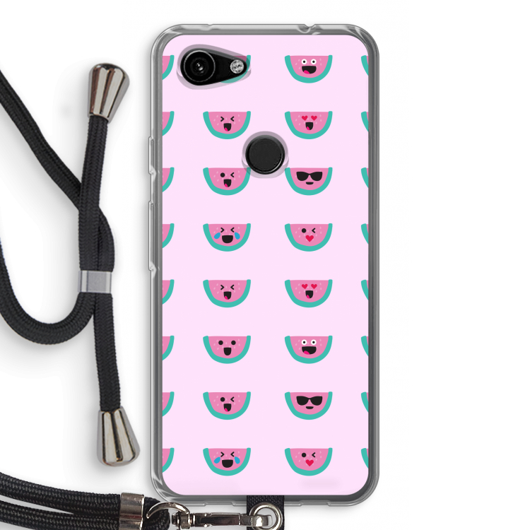 Smiley watermeloenprint: Pixel 3a Transparant Hoesje met koord
