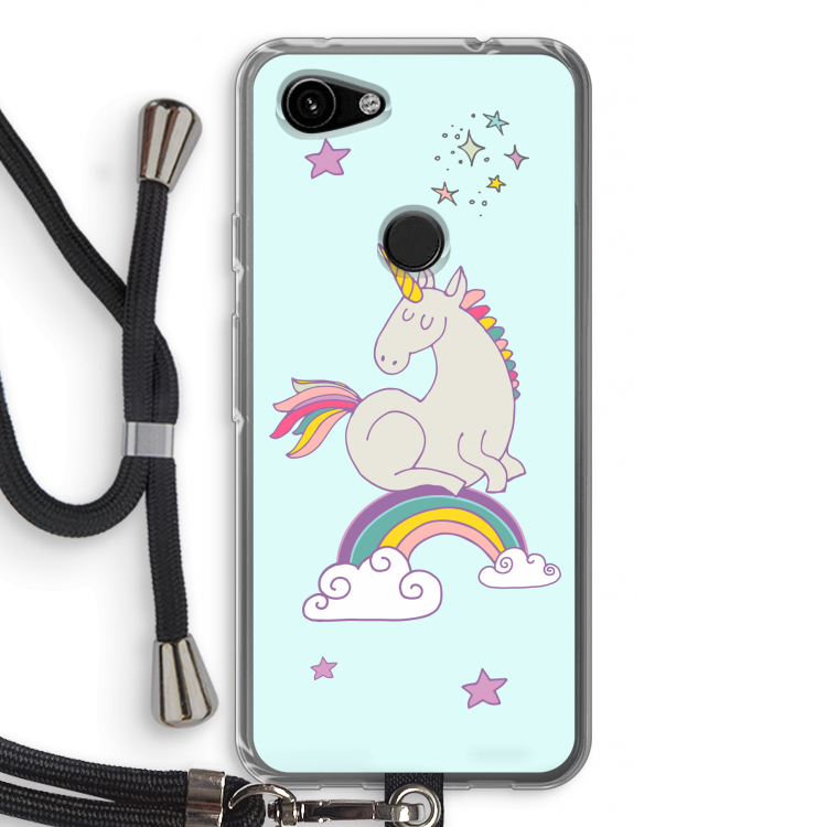 Regenboog eenhoorn: Pixel 3a Transparant Hoesje met koord