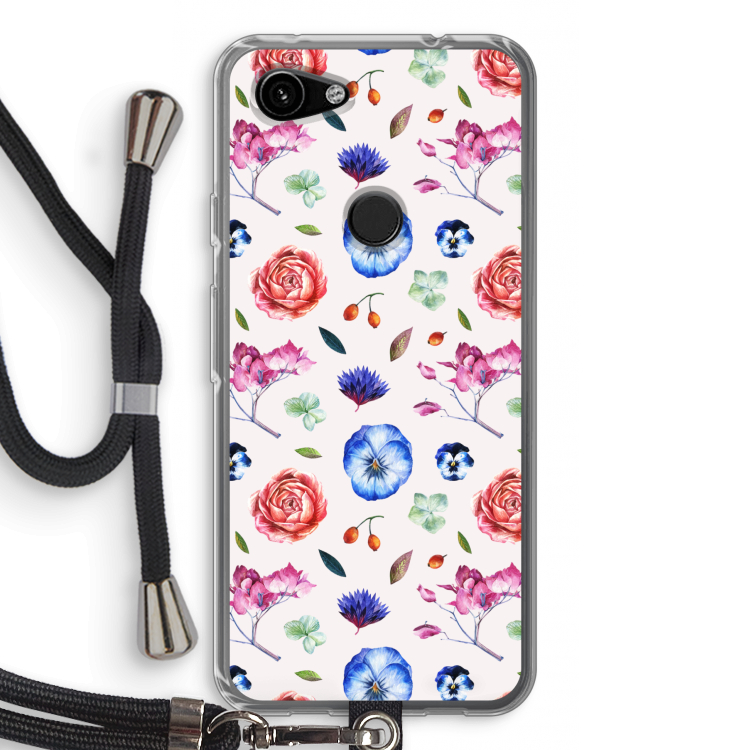 Bloemetjes: Pixel 3a Transparant Hoesje met koord