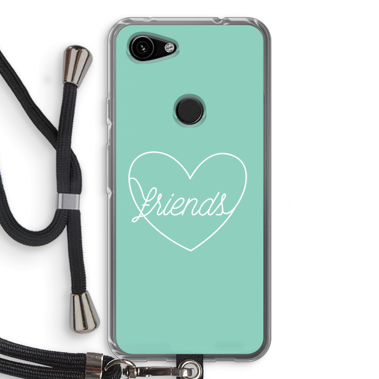 Friends heart pastel: Pixel 3a Transparant Hoesje met koord