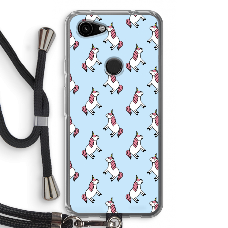 Eenhoorns overal: Pixel 3a Transparant Hoesje met koord