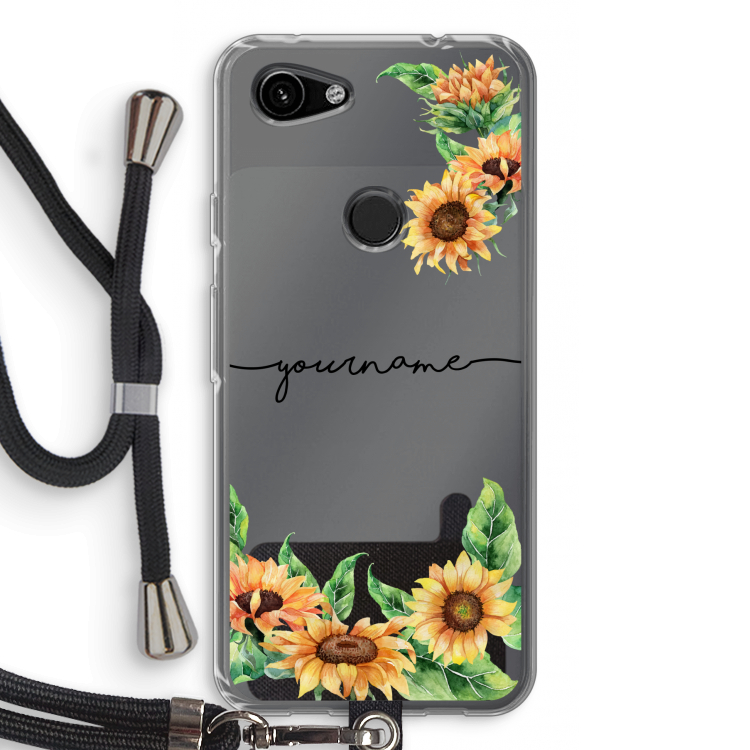 Zonnebloemen: Pixel 3a Transparant Hoesje met koord