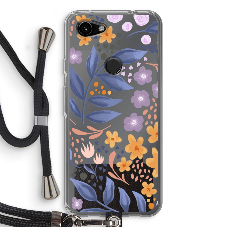 Flowers with blue leaves: Pixel 3a Transparant Hoesje met koord