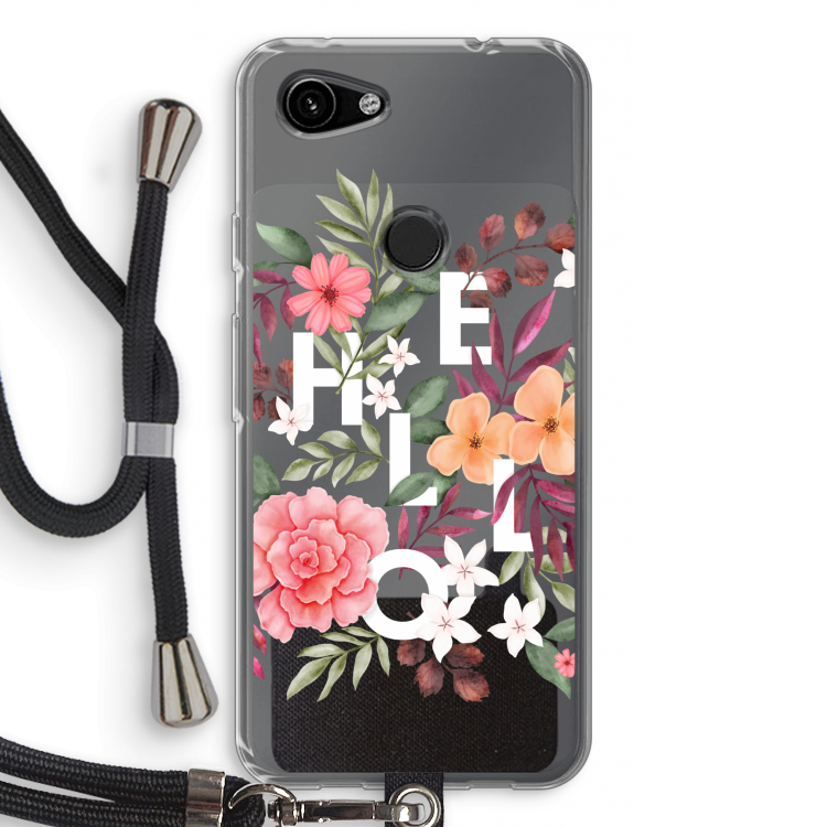 Hello in flowers: Pixel 3a Transparant Hoesje met koord