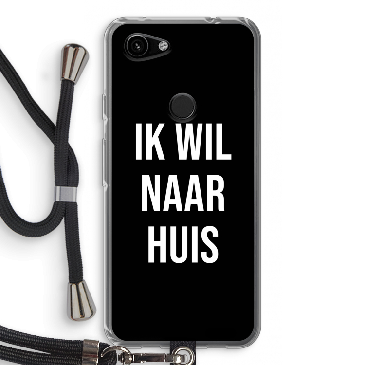 Ik wil naar huis - Zwart: Pixel 3a Transparant Hoesje met koord