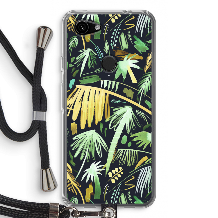 Tropical Palms Dark: Pixel 3a Transparant Hoesje met koord