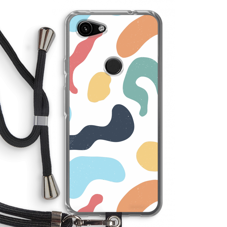 Memphis Shapes Blue: Pixel 3a Transparant Hoesje met koord