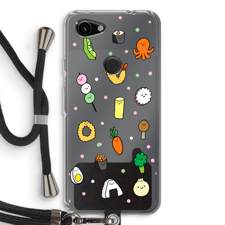 Happy bento friends: Pixel 3a Transparant Hoesje met koord