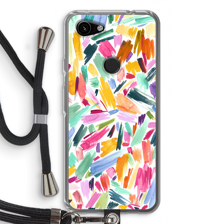 Watercolor Brushstrokes: Pixel 3a Transparant Hoesje met koord
