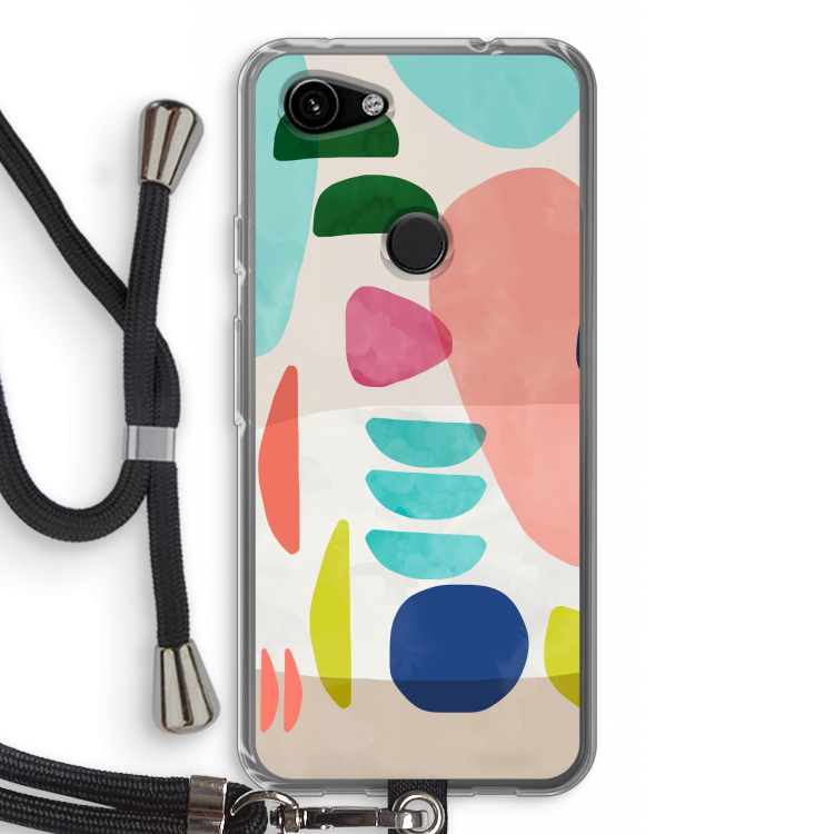 Bold Rounded Shapes: Pixel 3a Transparant Hoesje met koord