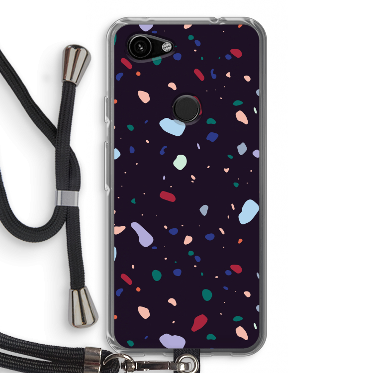 Dark Rounded Terrazzo: Pixel 3a Transparant Hoesje met koord