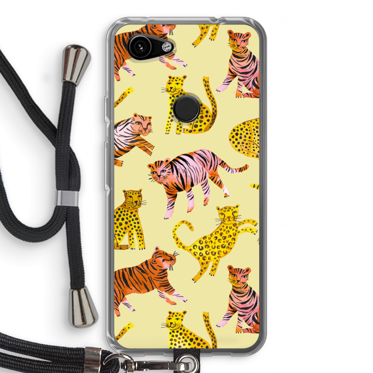 Cute Tigers and Leopards: Pixel 3a Transparant Hoesje met koord