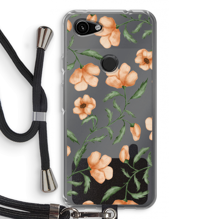 Peachy flowers: Pixel 3a Transparant Hoesje met koord