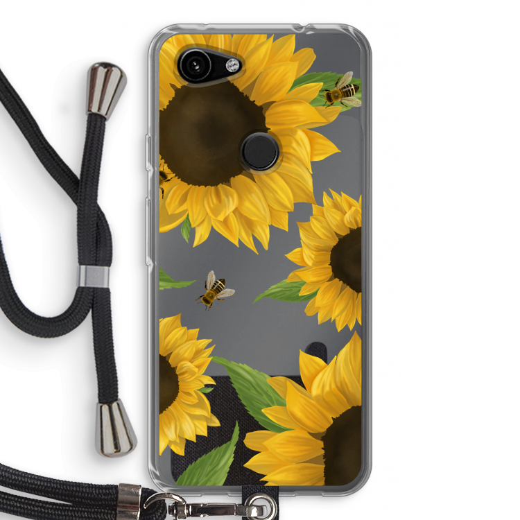 Sunflower and bees: Pixel 3a Transparant Hoesje met koord