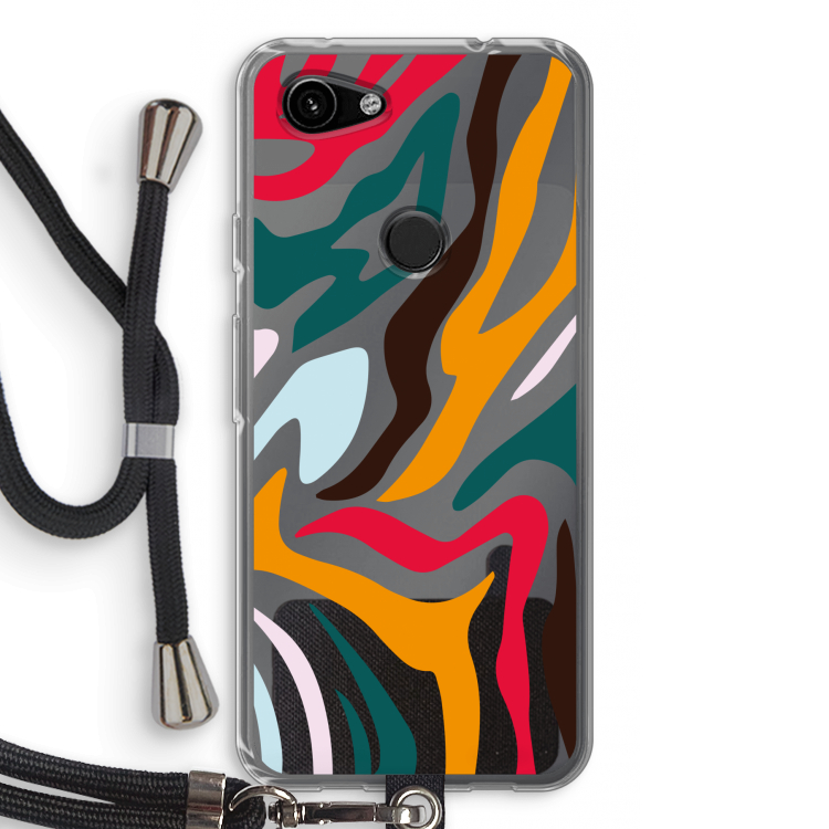 Colored Zebra: Pixel 3a Transparant Hoesje met koord