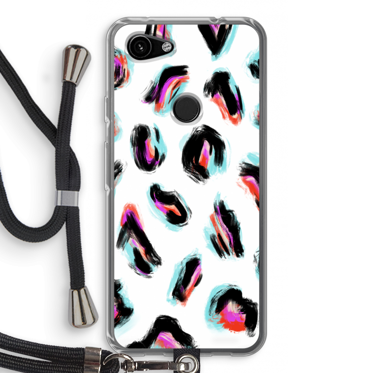 Cheetah color: Pixel 3a Transparant Hoesje met koord