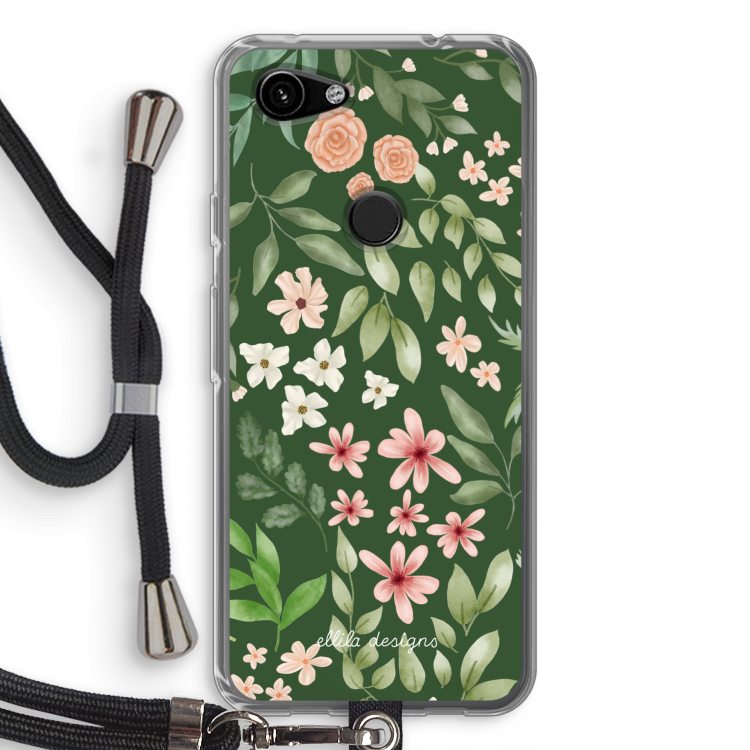 Botanical green sweet flower heaven: Pixel 3a Transparant Hoesje met koord