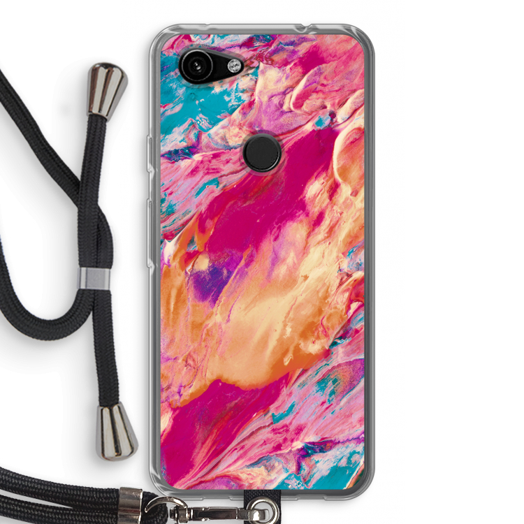 Pastel Echoes: Pixel 3a Transparant Hoesje met koord