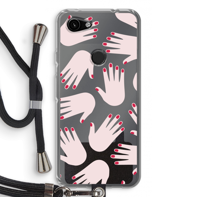 Hands pink: Pixel 3a Transparant Hoesje met koord