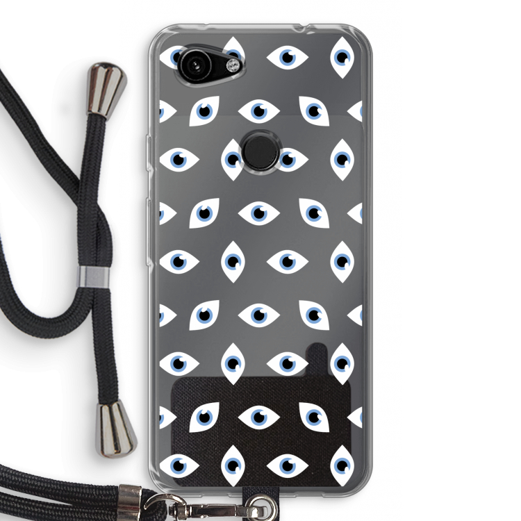 Eyes pattern: Pixel 3a Transparant Hoesje met koord